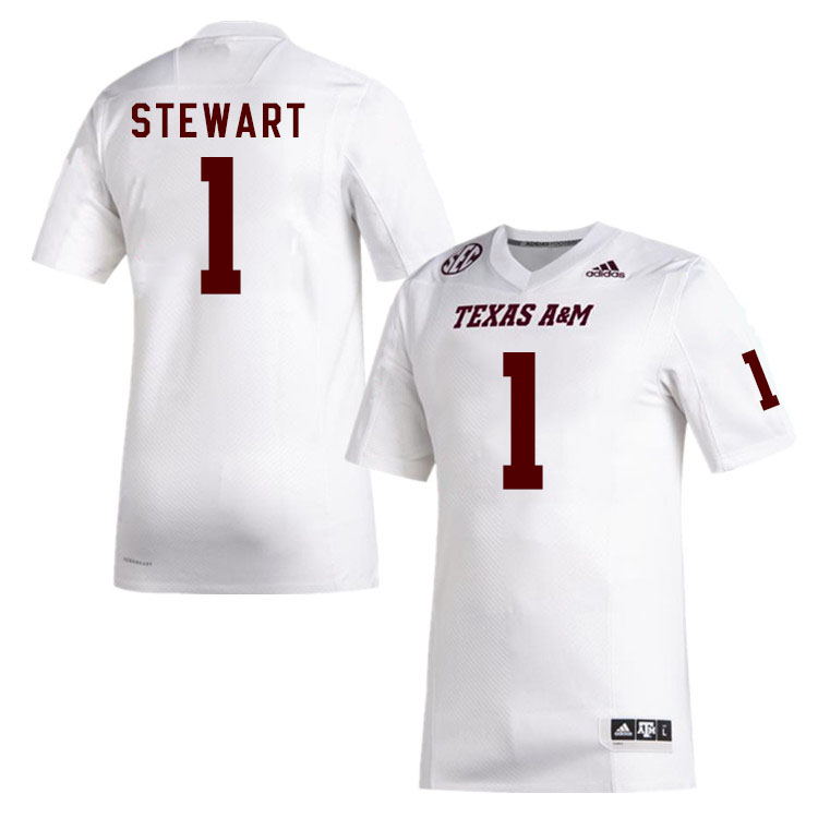 Men #1 Evan Stewart Texas A&M Aggies College Football Jerseys Stitched Sale-White